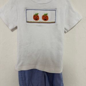 Smocked, pumpkin, two piece set